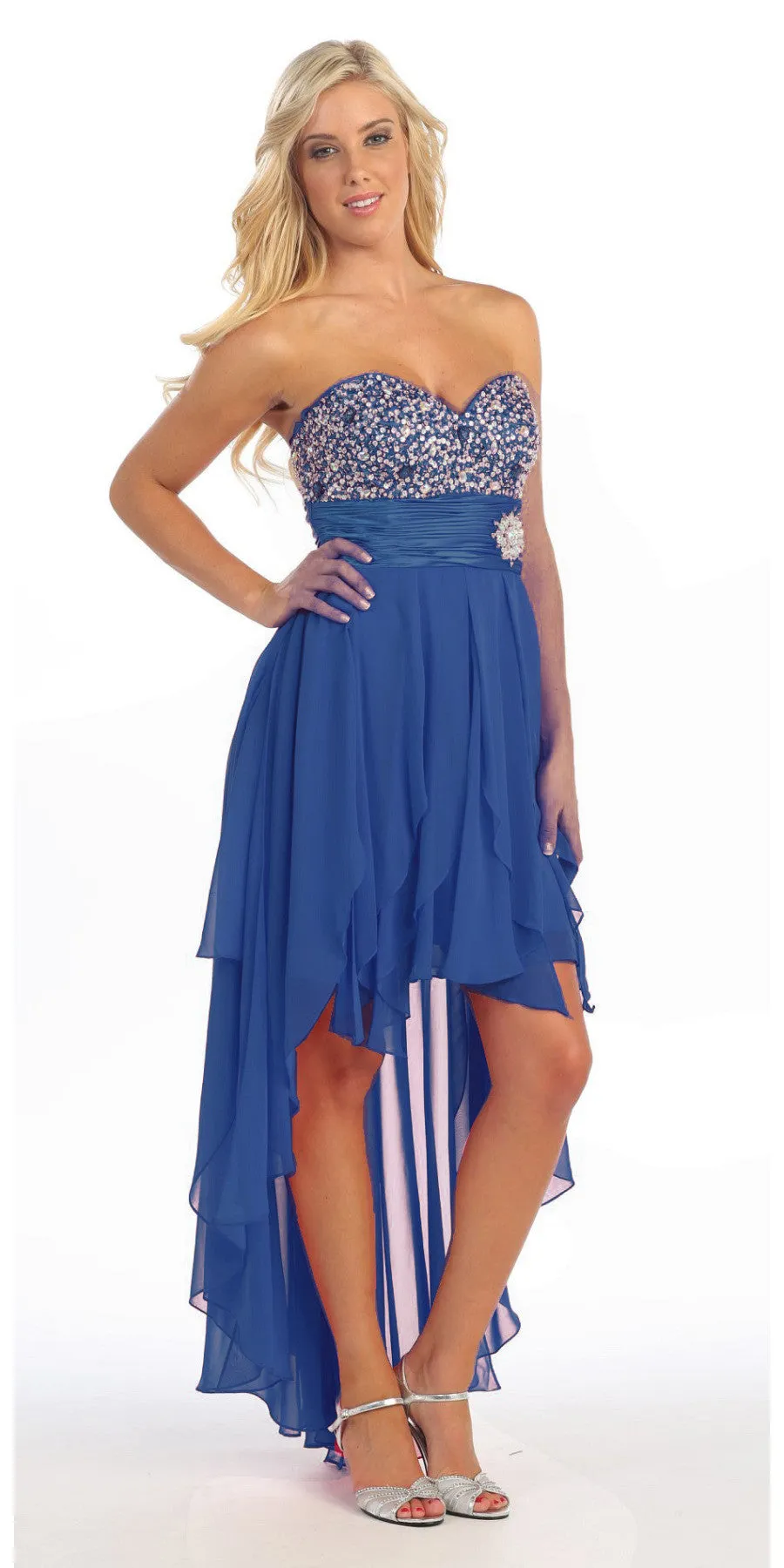 Celavie 3002 Strapless High-Low Dress Beads Asymmetrical Skirt