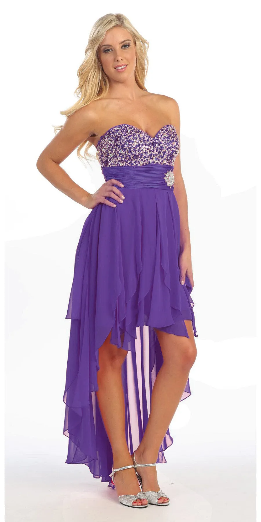 Celavie 3002 Strapless High-Low Dress Beads Asymmetrical Skirt