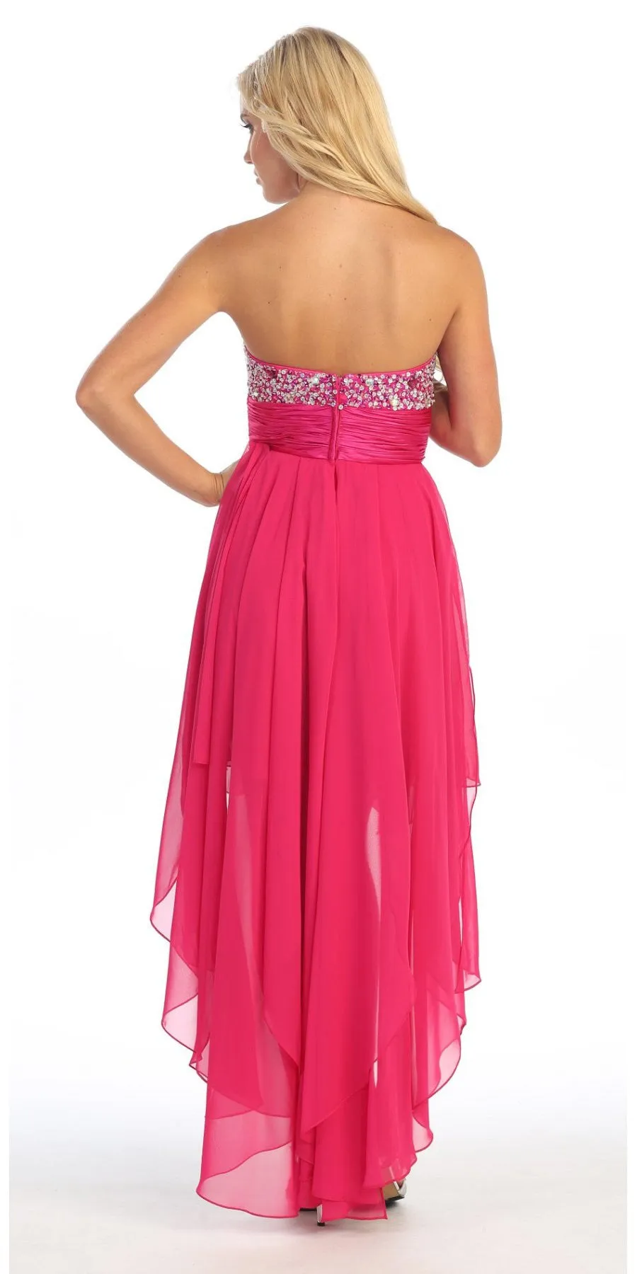 Celavie 3002 Strapless High-Low Dress Beads Asymmetrical Skirt