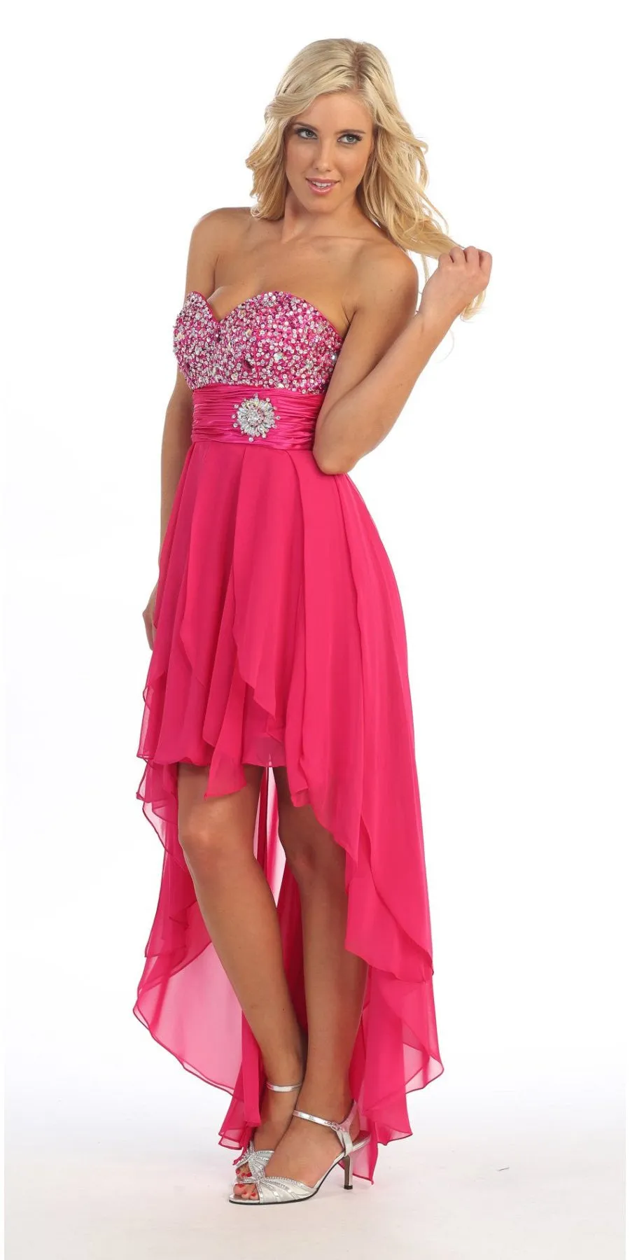 Celavie 3002 Strapless High-Low Dress Beads Asymmetrical Skirt