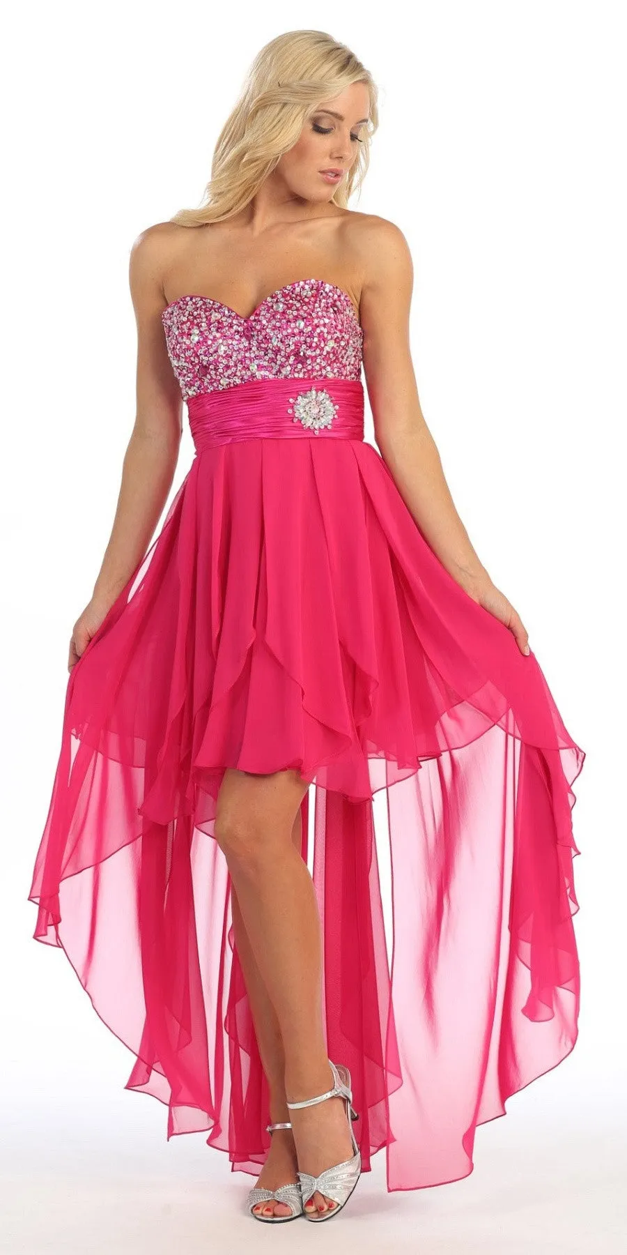 Celavie 3002 Strapless High-Low Dress Beads Asymmetrical Skirt