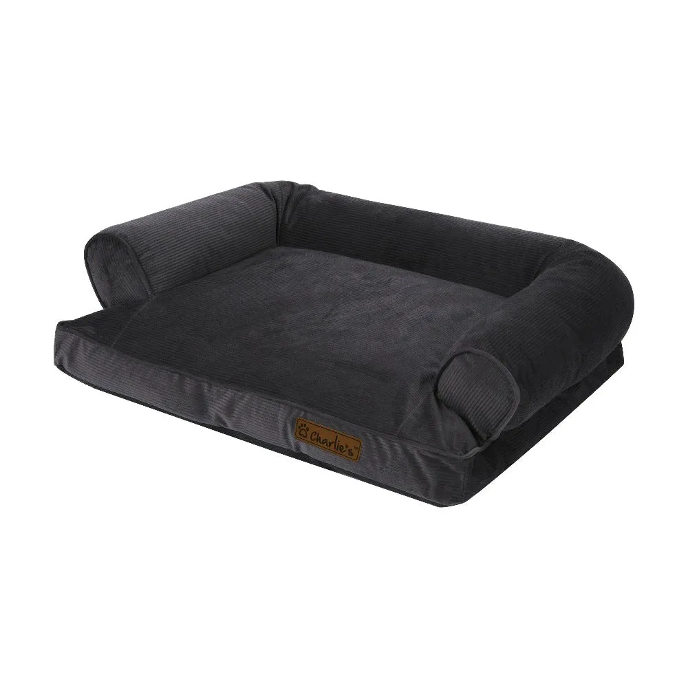 Charlie's Corduroy Dog Sofa Bed Charcoal Medium