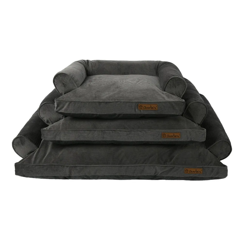 Charlie's Corduroy Dog Sofa Bed Charcoal Medium