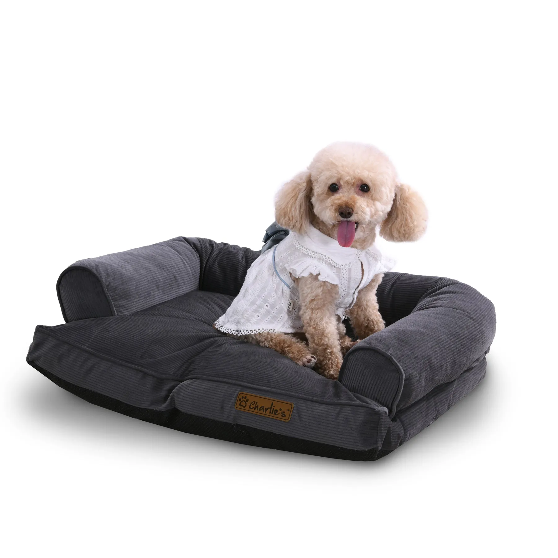 Charlie's Corduroy Dog Sofa Bed Charcoal Medium