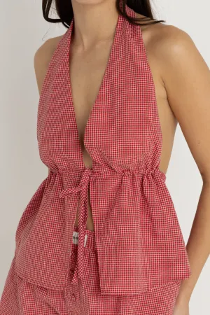 Check Halter Top Red