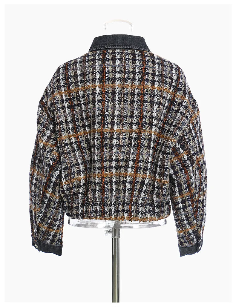 Checker and Denim Patchwork Jacket