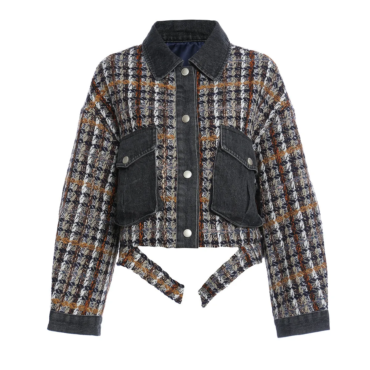 Checker and Denim Patchwork Jacket