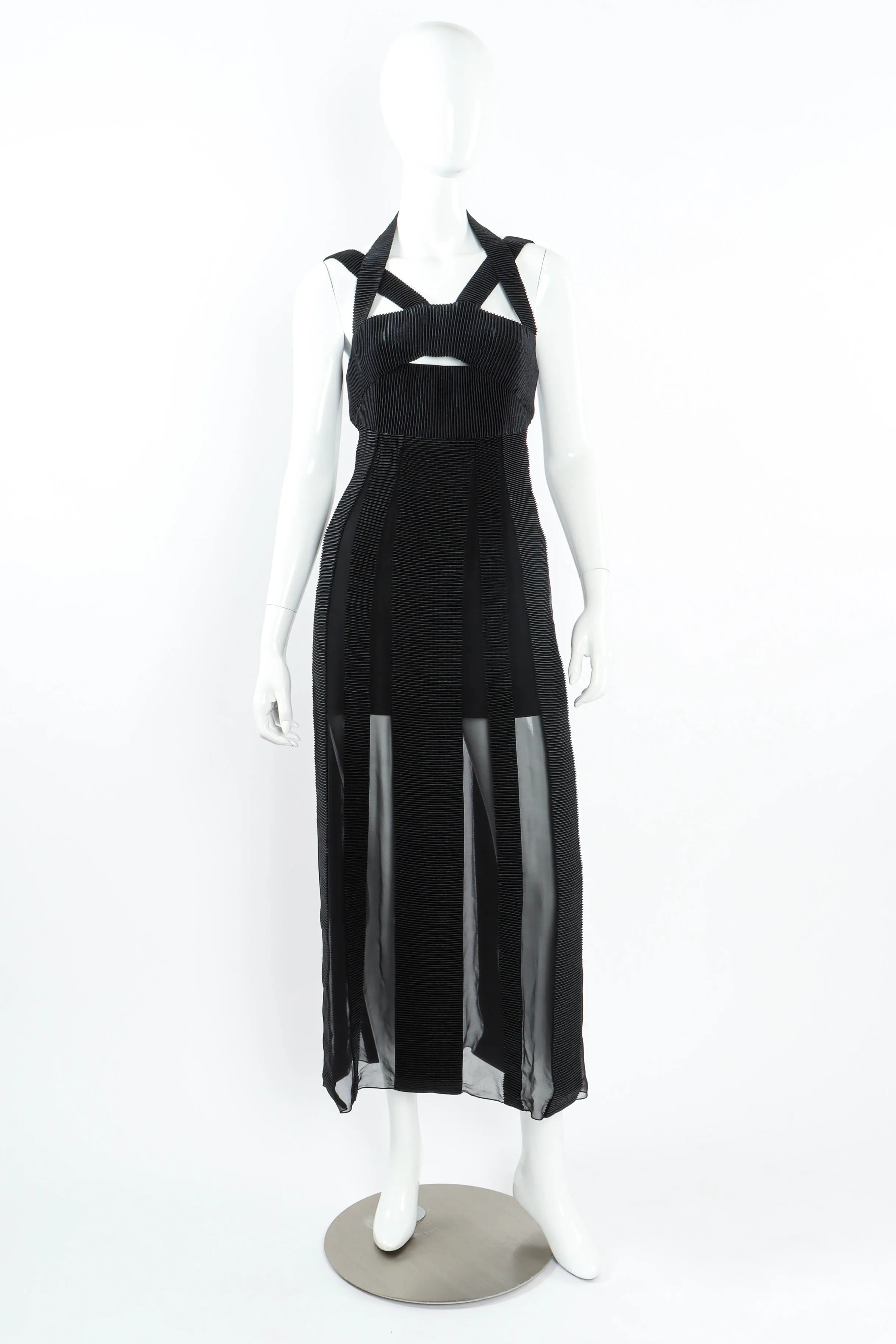 Chiffon Stripes Pleat Dress