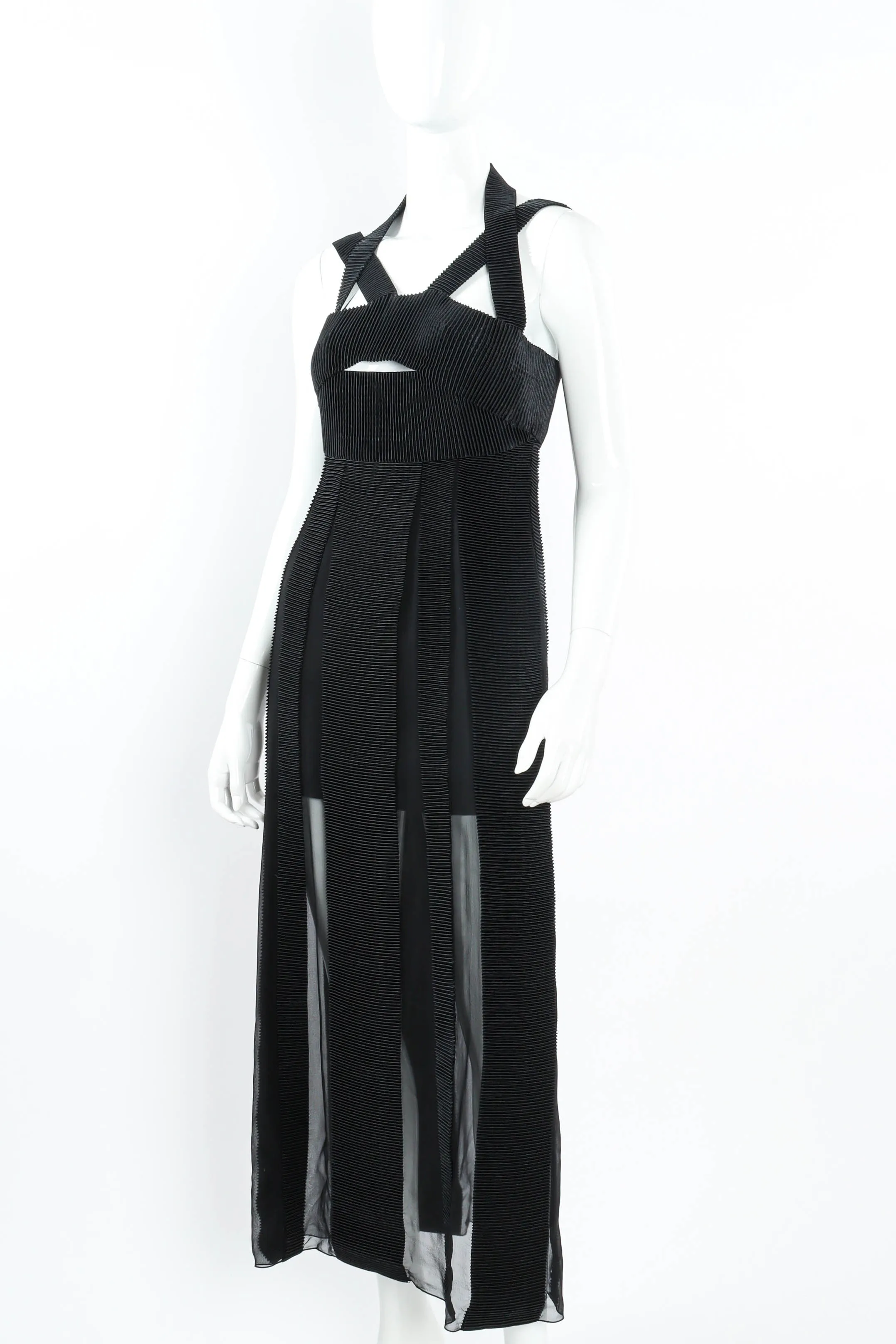 Chiffon Stripes Pleat Dress