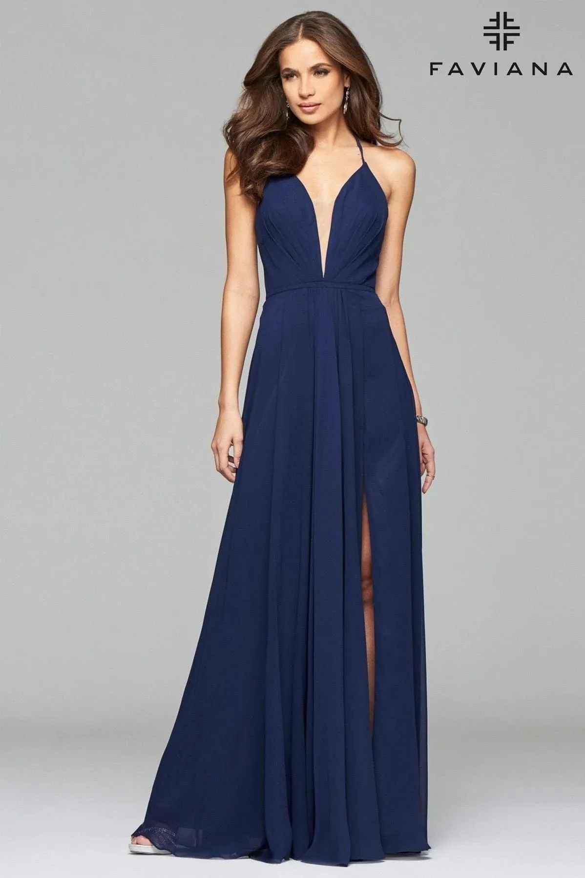 Chiffon V-Neck Lace-up Back Dress