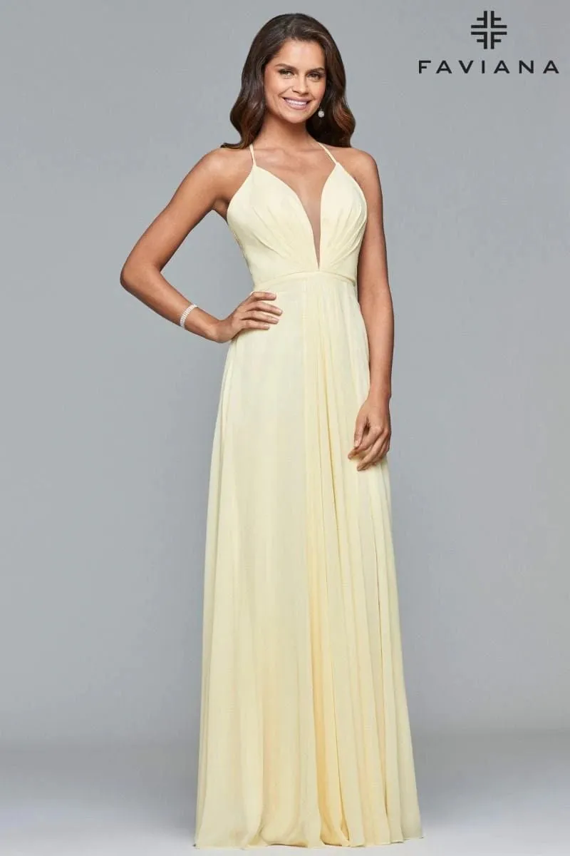 Chiffon V-Neck Lace-up Back Dress
