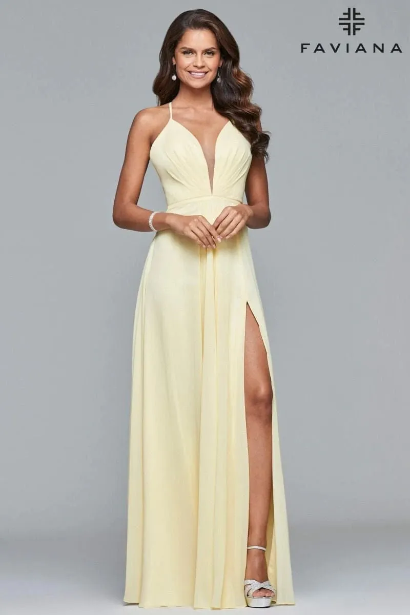 Chiffon V-Neck Lace-up Back Dress