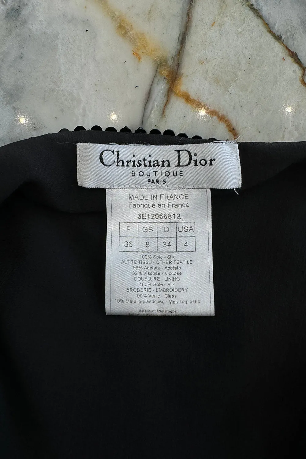 Christian Dior Spring 2003 Black Silk Chiffon Lace & Sequin Halter - 11-14" W