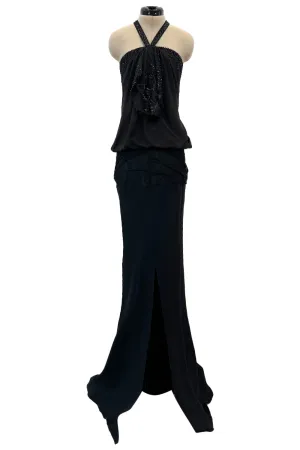 Christian Dior Spring 2003 Black Silk Chiffon Lace & Sequin Halter - 11-14" W