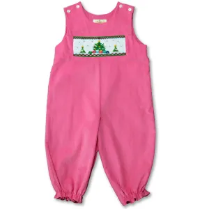Christmas Tree Presents Pink Corduroy Smocked Knicker