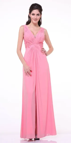 Cinderella Divine 73 Twist Front Evening Dress Chiffon Front Slit V-Neckline
