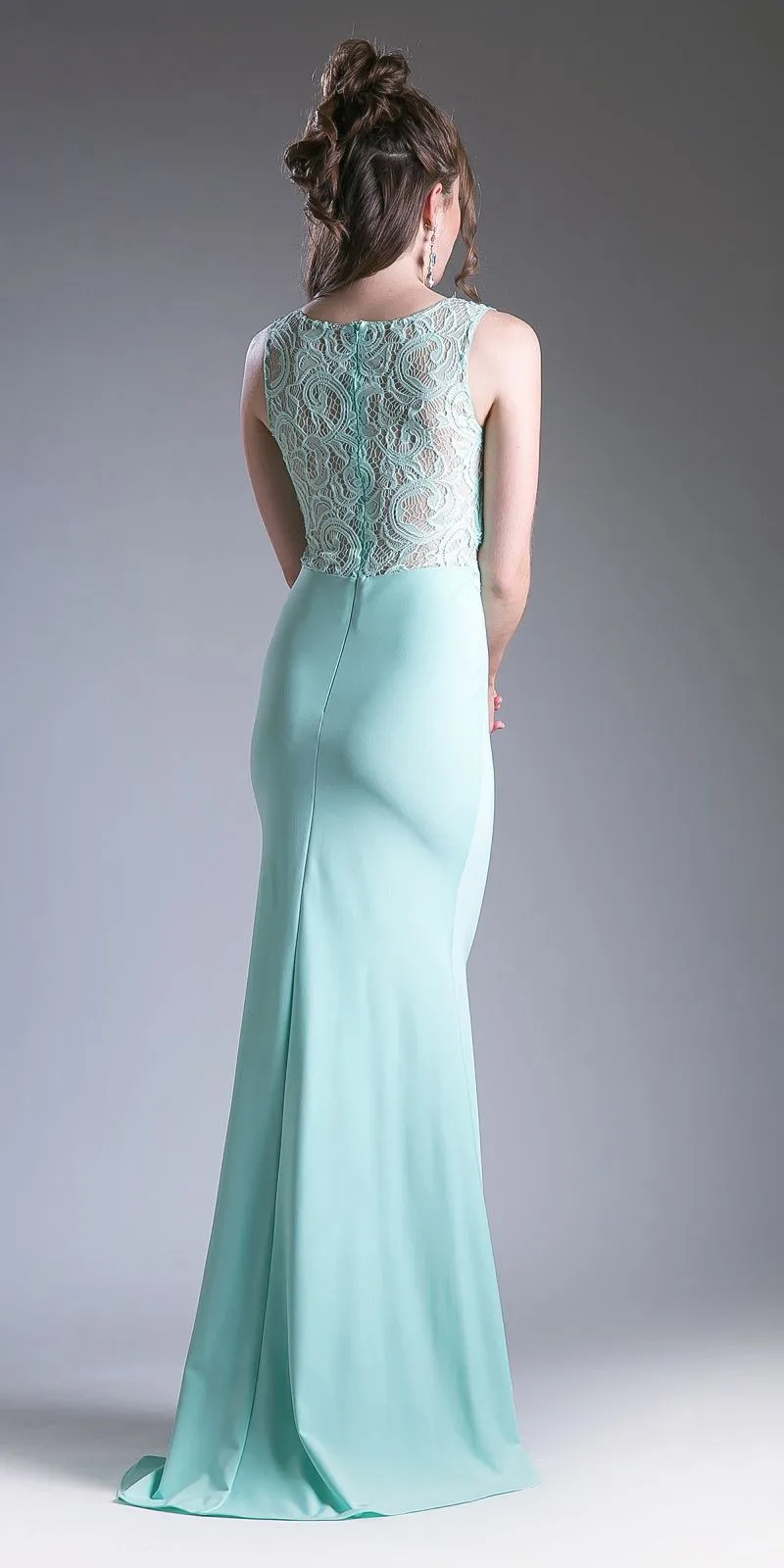 Cinderella Divine CF115 Long Lace Bodice Stretch Knit Sheath Dress Sleeveless