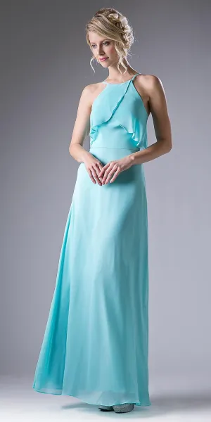 Cinderella Divine CF129 Halter Ruffled Bust Long A-Line Dress