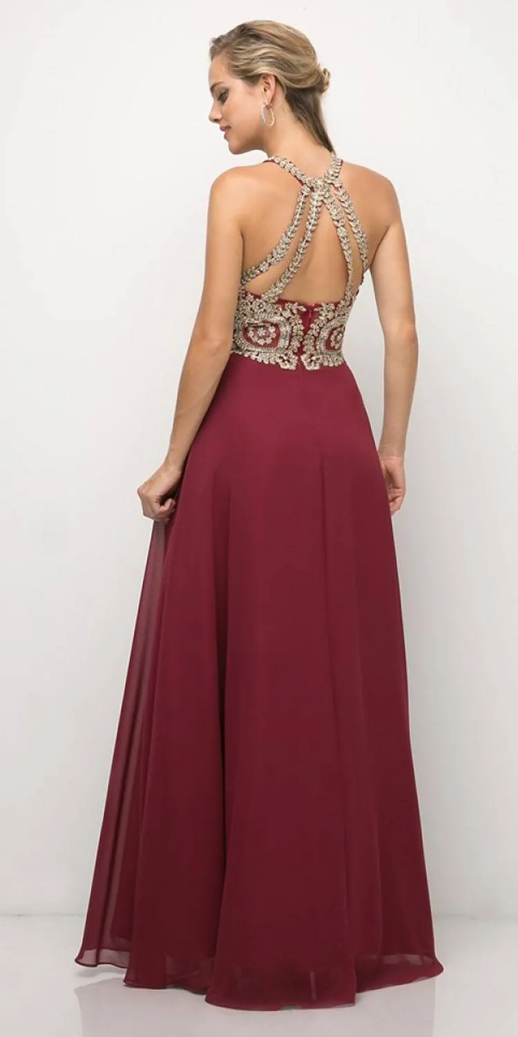 Cinderella Divine UJ0120 A-Line Chiffon Dress Halter Lace Applique Bodice