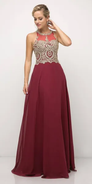 Cinderella Divine UJ0120 A-Line Chiffon Dress Halter Lace Applique Bodice