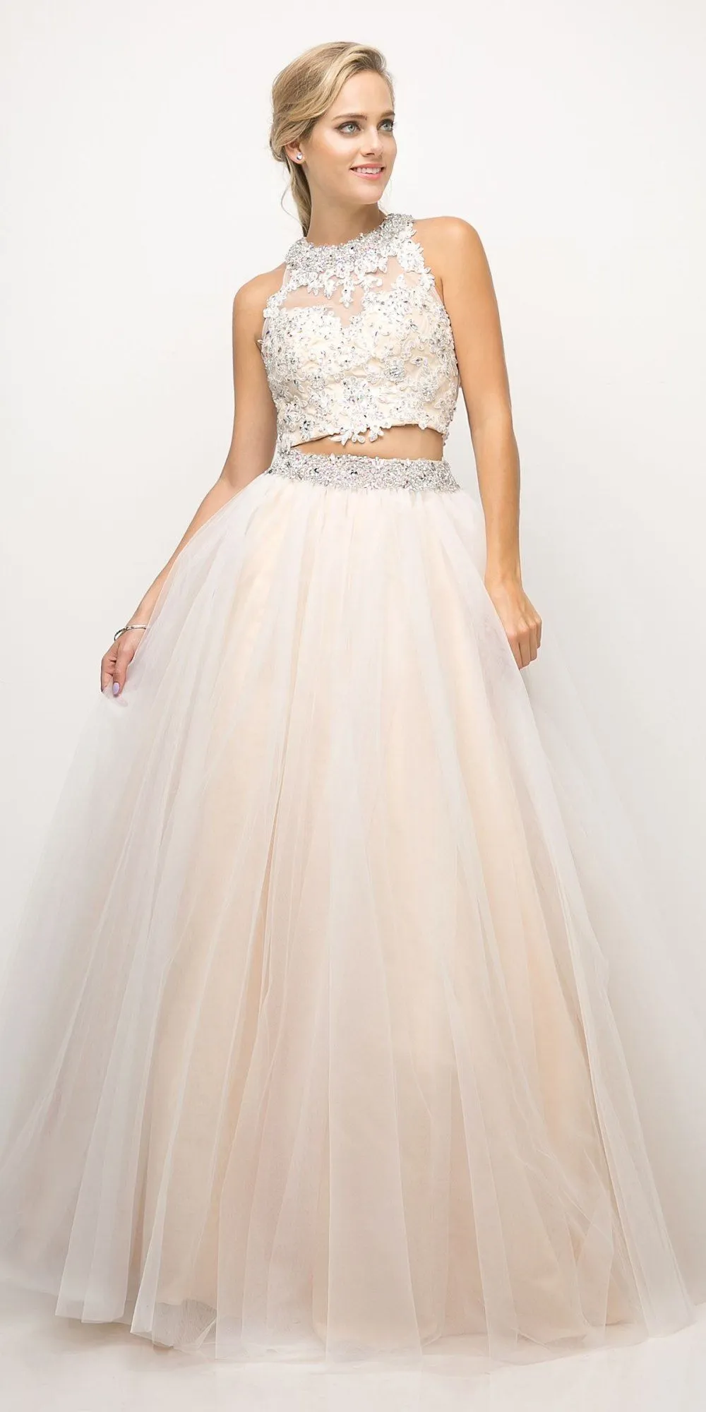 Cinderella Divine UM078 Long Two-Piece Ball Gown Lace Beaded Top