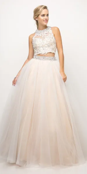 Cinderella Divine UM078 Long Two-Piece Ball Gown Lace Beaded Top