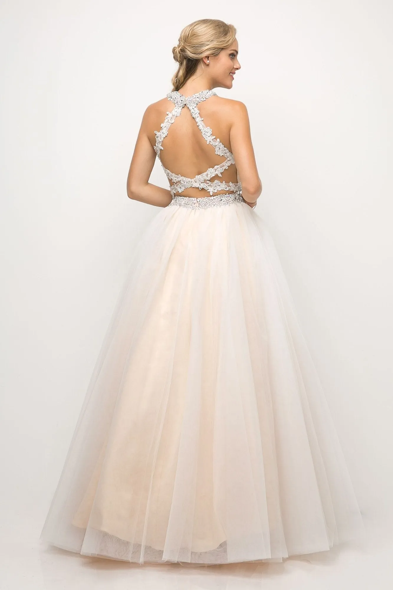 Cinderella Divine UM078 Long Two-Piece Ball Gown Lace Beaded Top