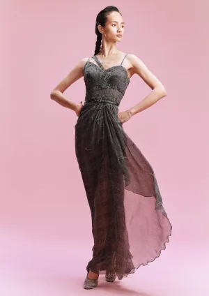 Clarette geometric print chiffon draped gown
