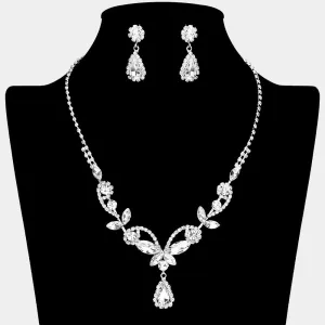 Clear Marquise Stone Floral Rhinestone Embellished Evening Necklace Set | Prom Jewelry|  638199