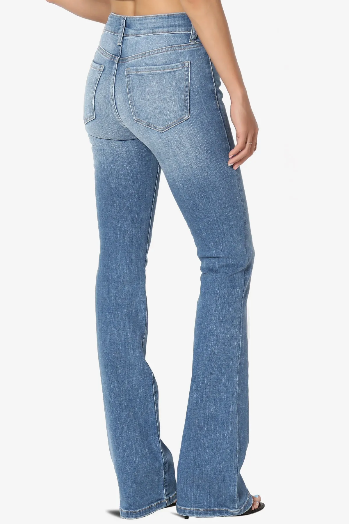 Clyde Washed Mid Rise Boot Cut Jeans in Med