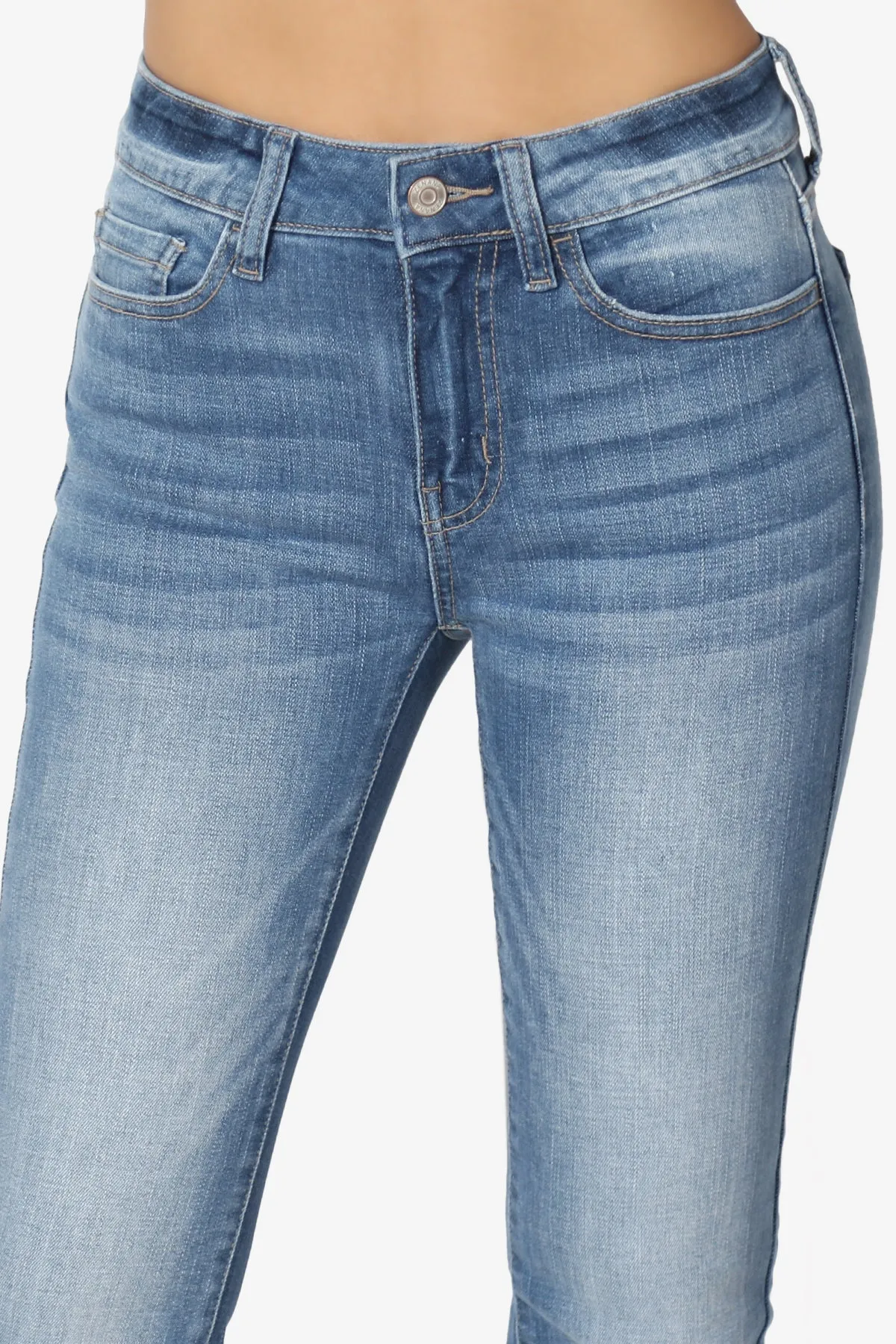 Clyde Washed Mid Rise Boot Cut Jeans in Med