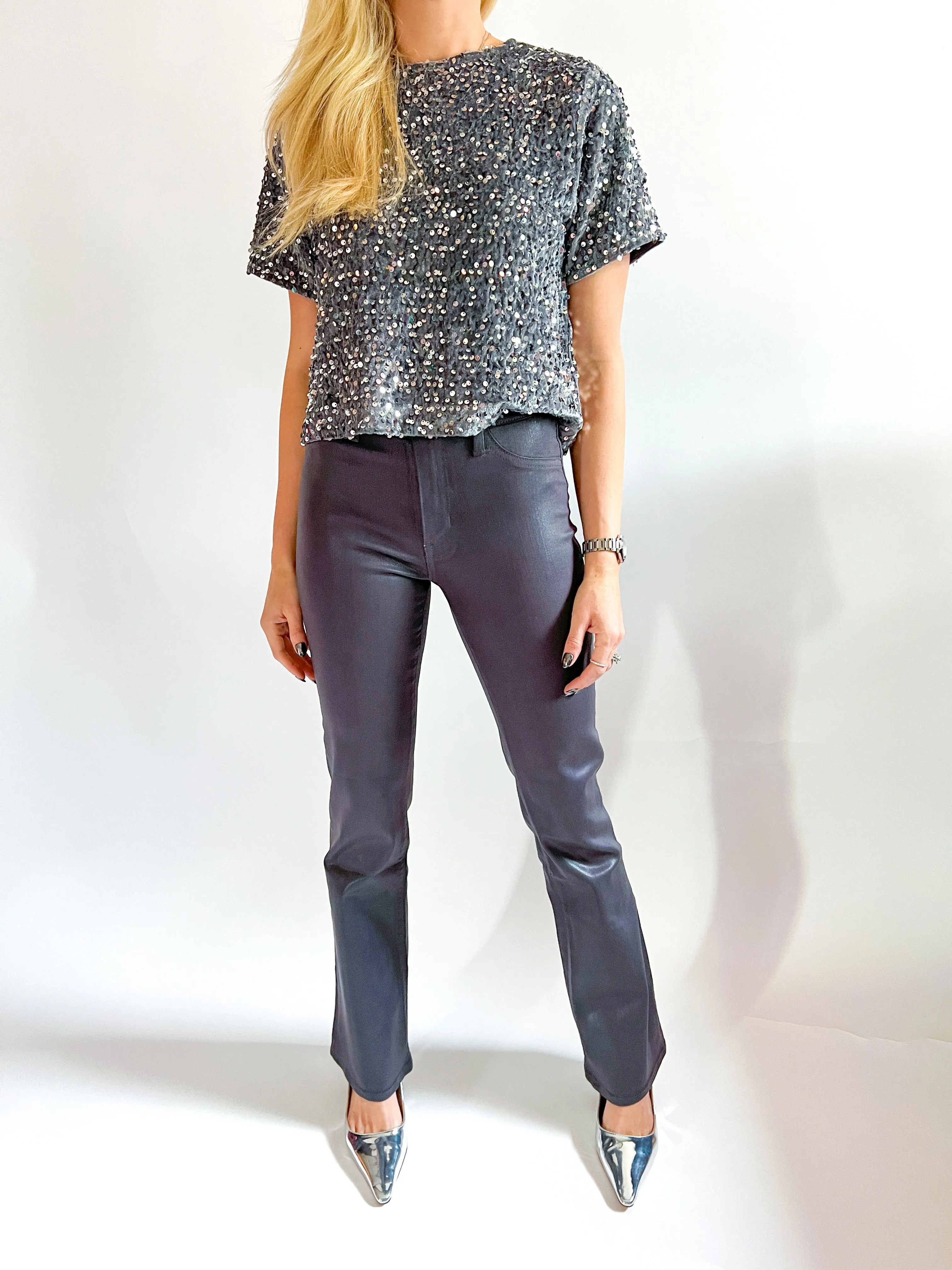 Coated Slim Bootcut Jean