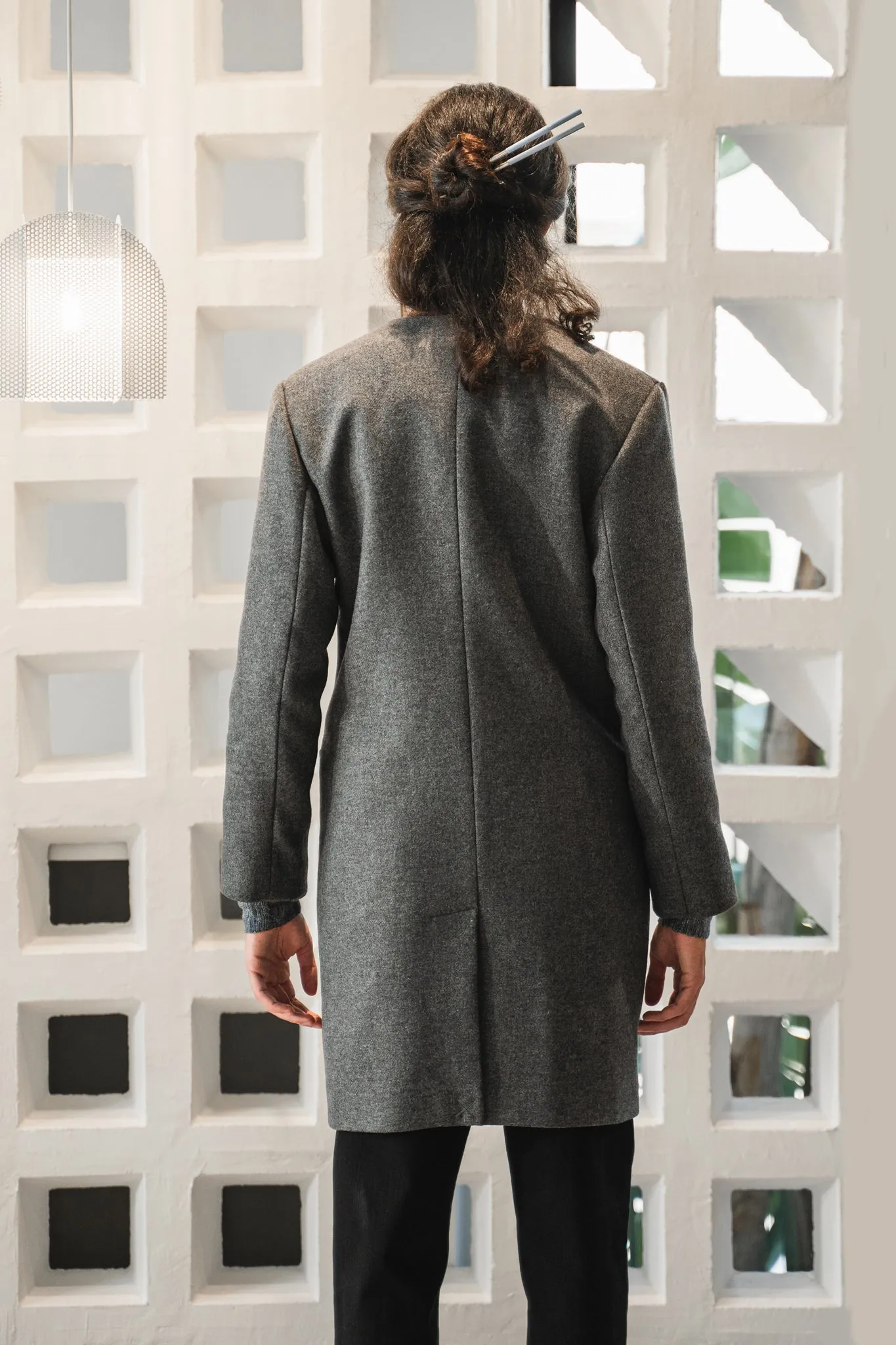 Collarless coat