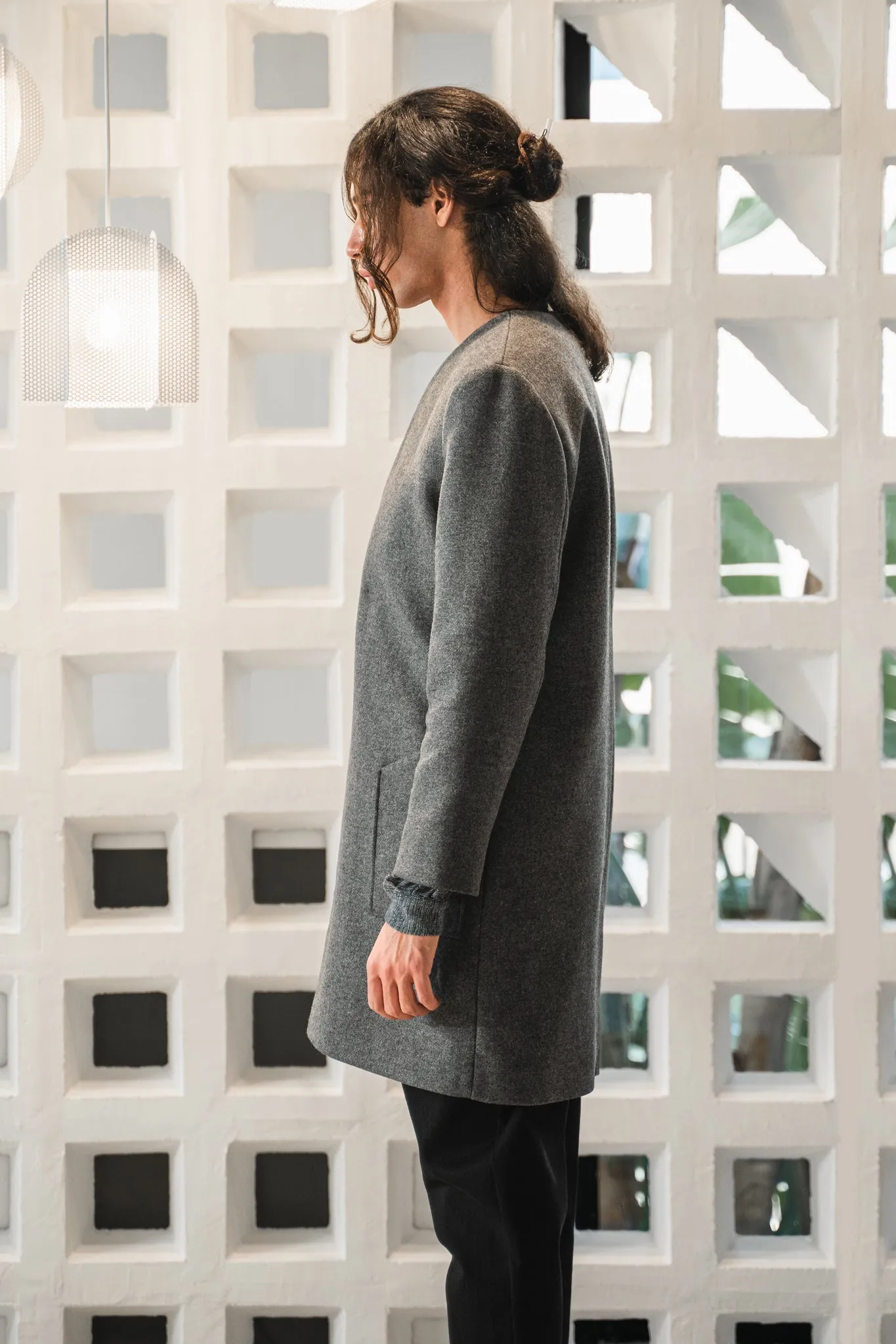 Collarless coat