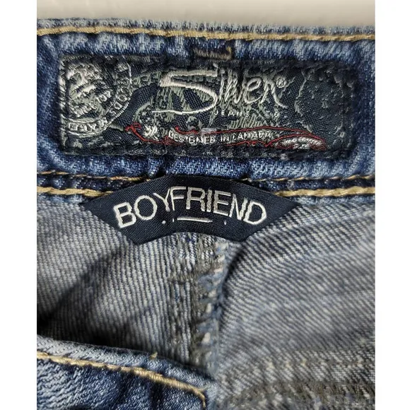Copied - Silver Distressed Whiskering Boyfriend Women's Jeans 28