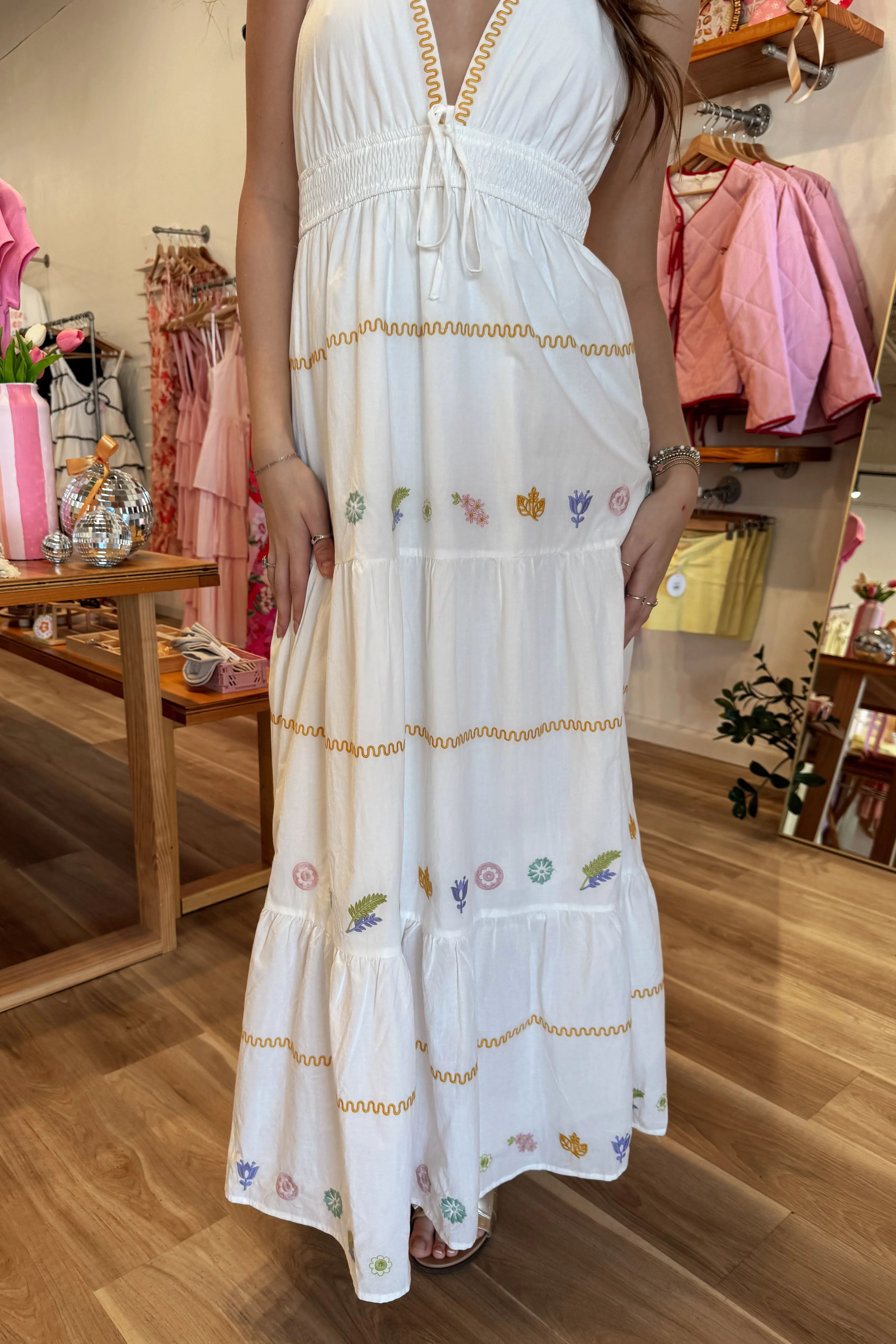 Cordelia Embroidered Dress in Yellow