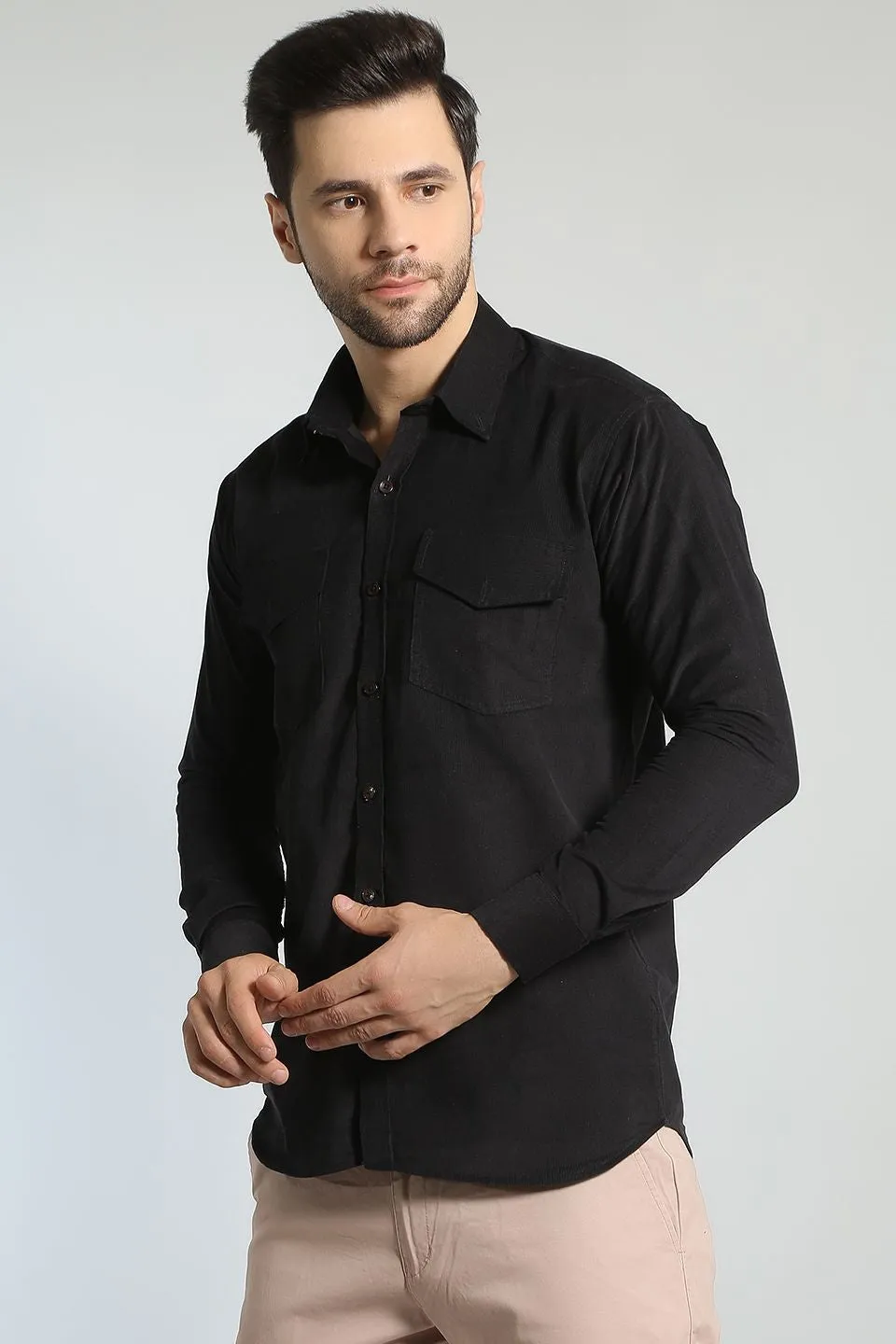 Corduroy Cotton Black Shirt