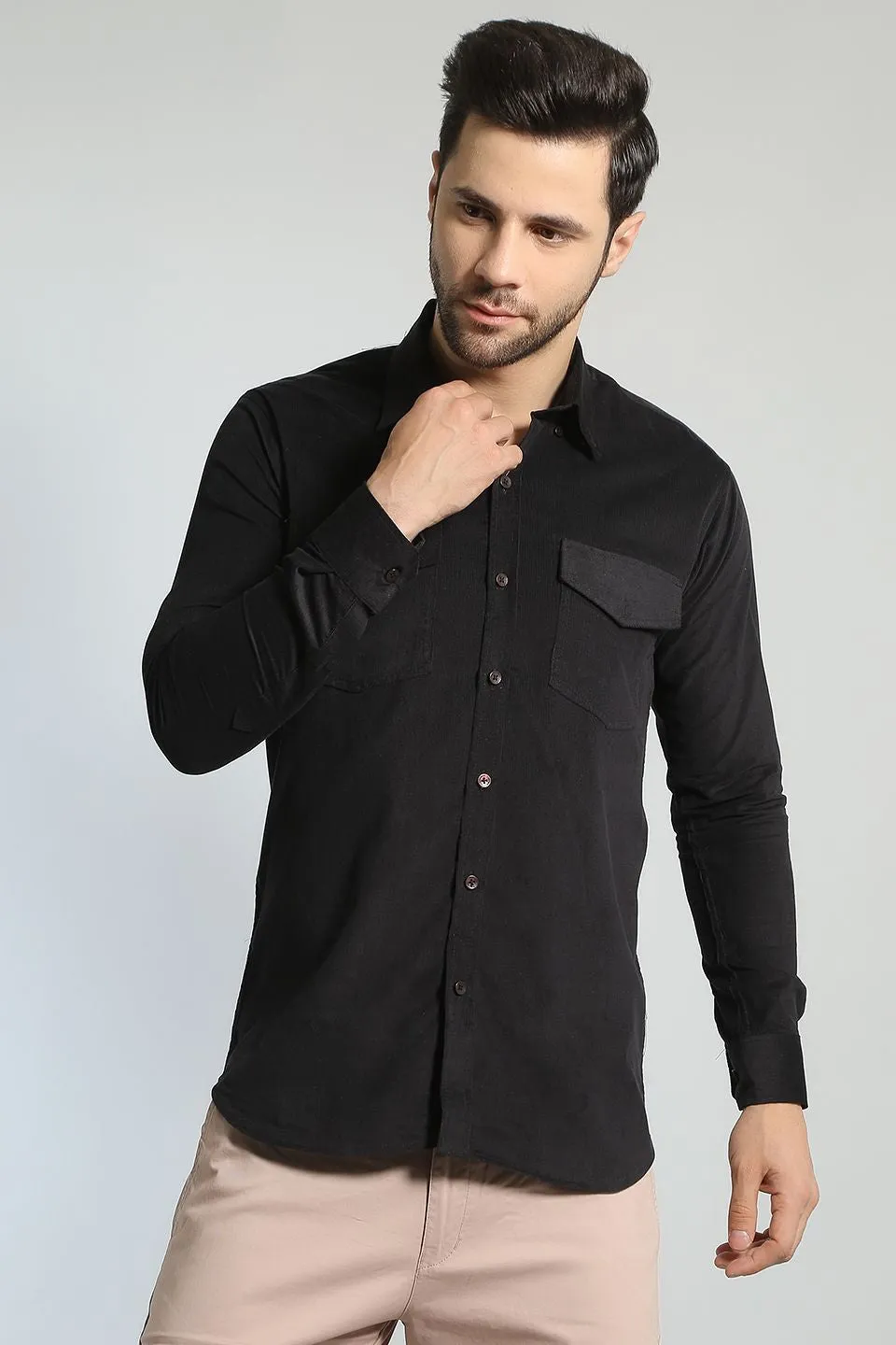 Corduroy Cotton Black Shirt