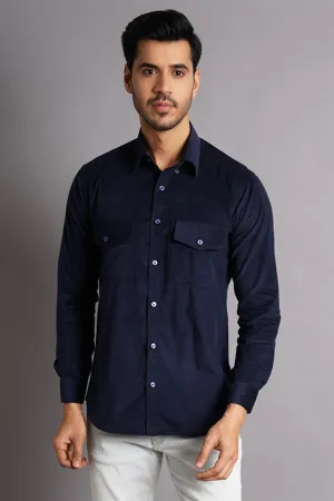 Corduroy Cotton Dark Blue Solid Shirt