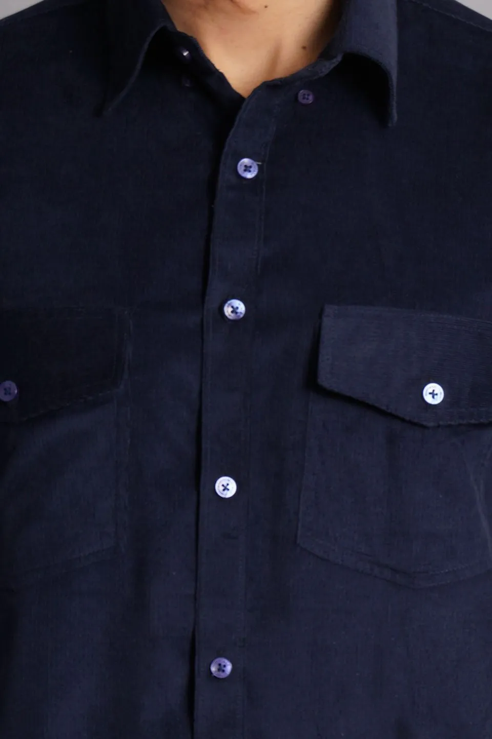 Corduroy Cotton Dark Blue Solid Shirt