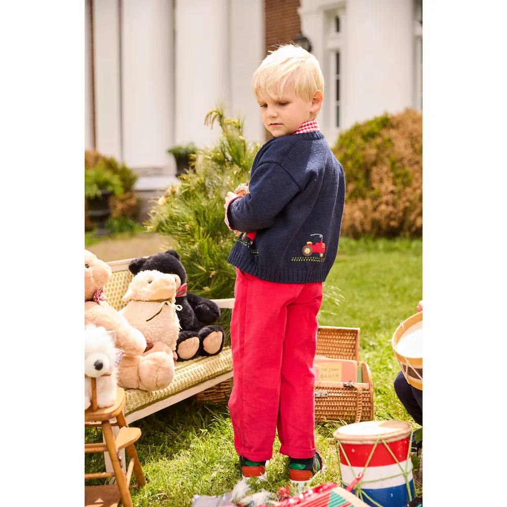 Corduroy Faux Zip Pant -- Red Cord