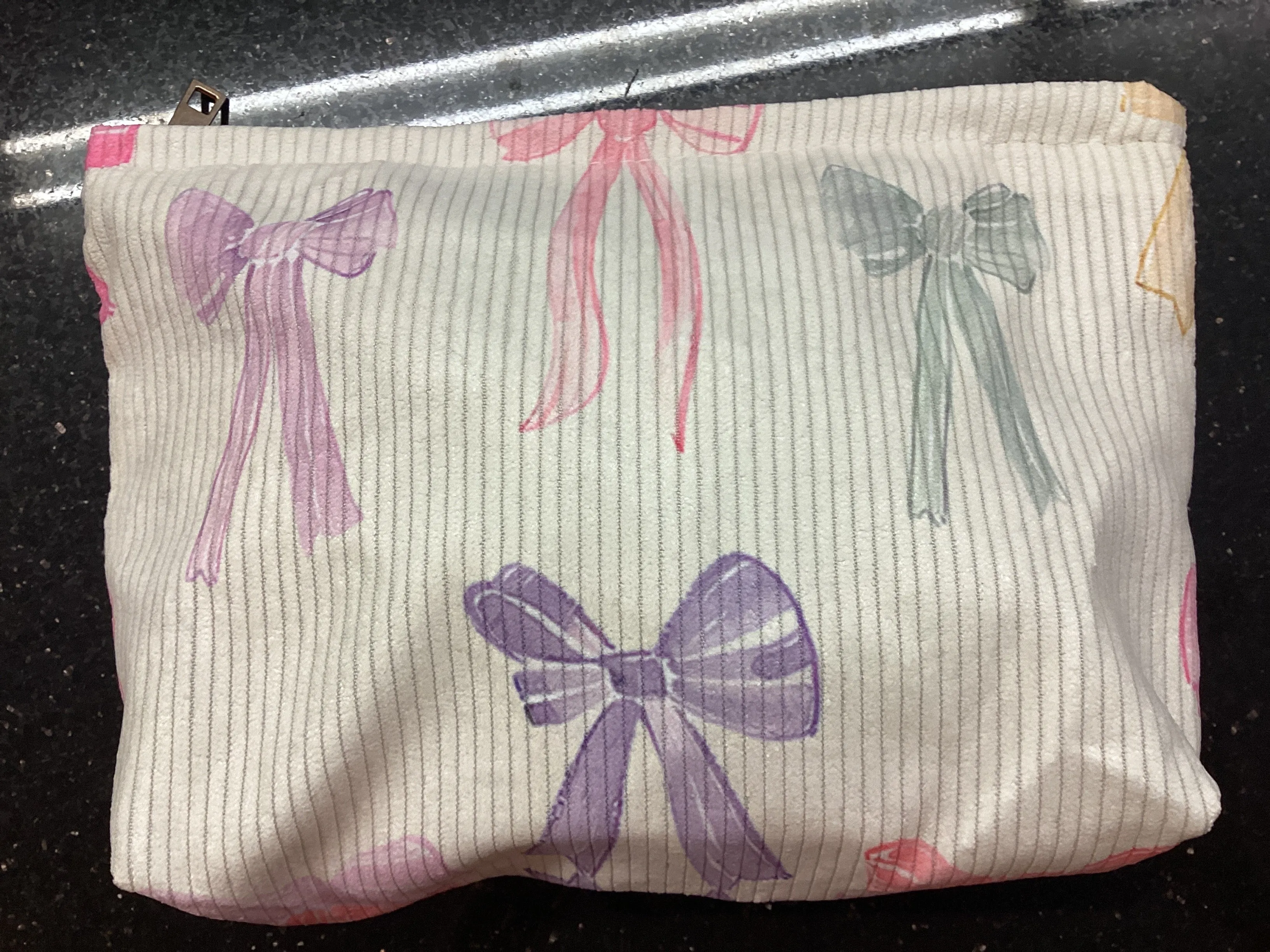 Corduroy Pink and Purple Bows Pouch-Zip Up (Copy)