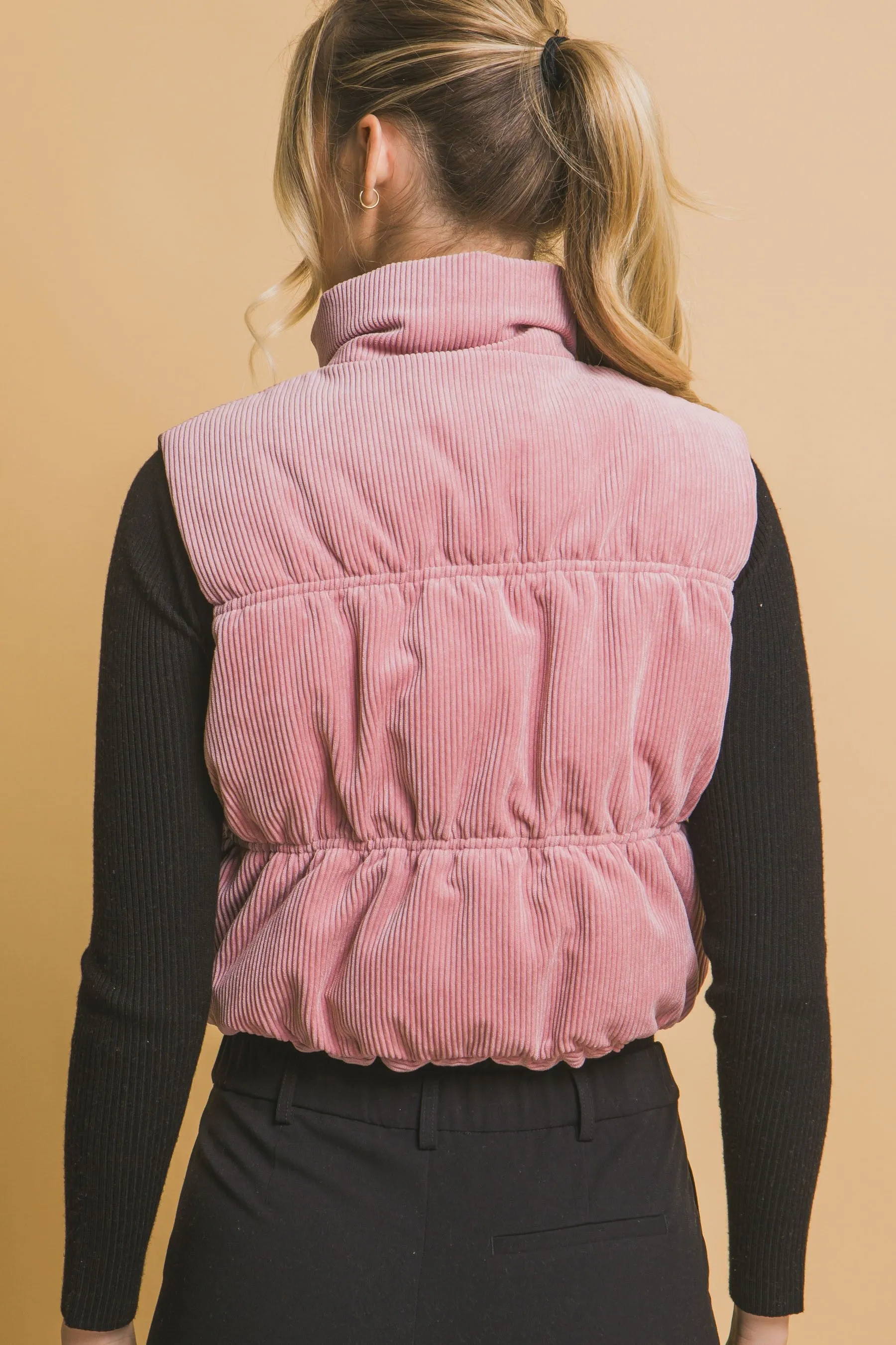 Corduroy Puffer Vest - Pink Stone