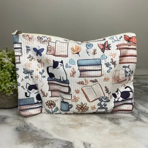 Corduroy Zip Pouch - #47 Cats & Books