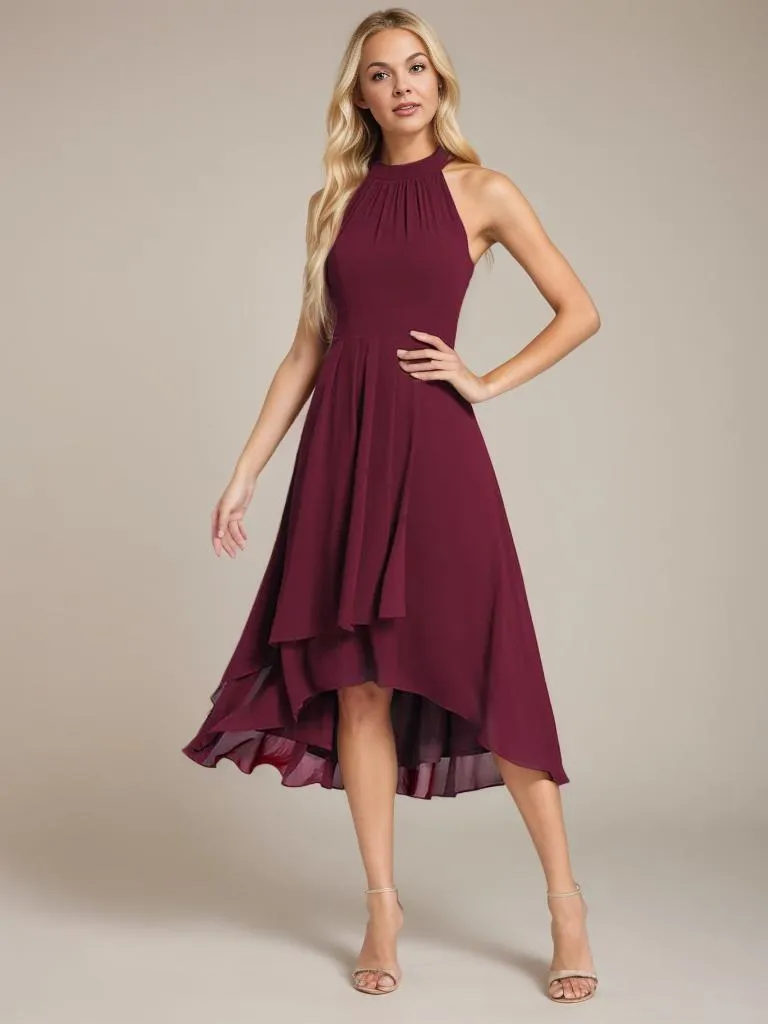 Corrie burgundy halter bridesmaid dress Express NZ wide