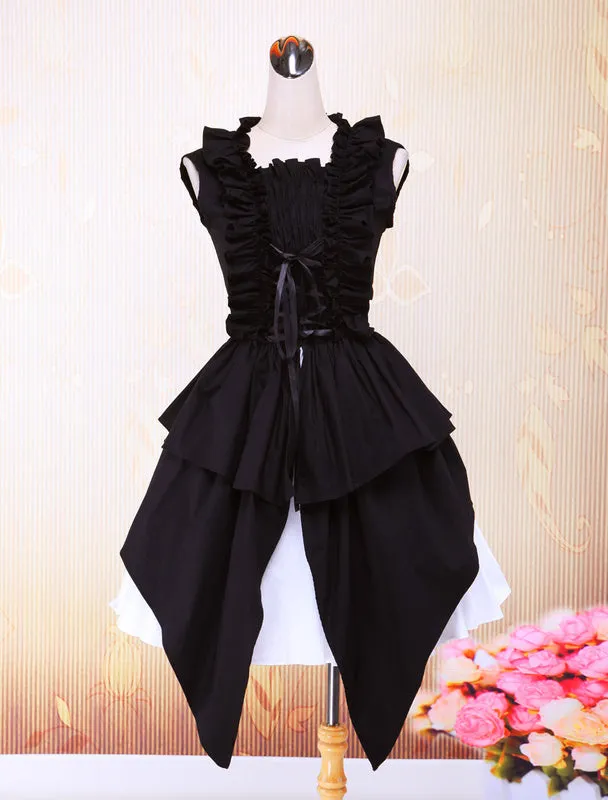 Cotton Black Halter Sleeveless Gothic Punk Lolita Dress