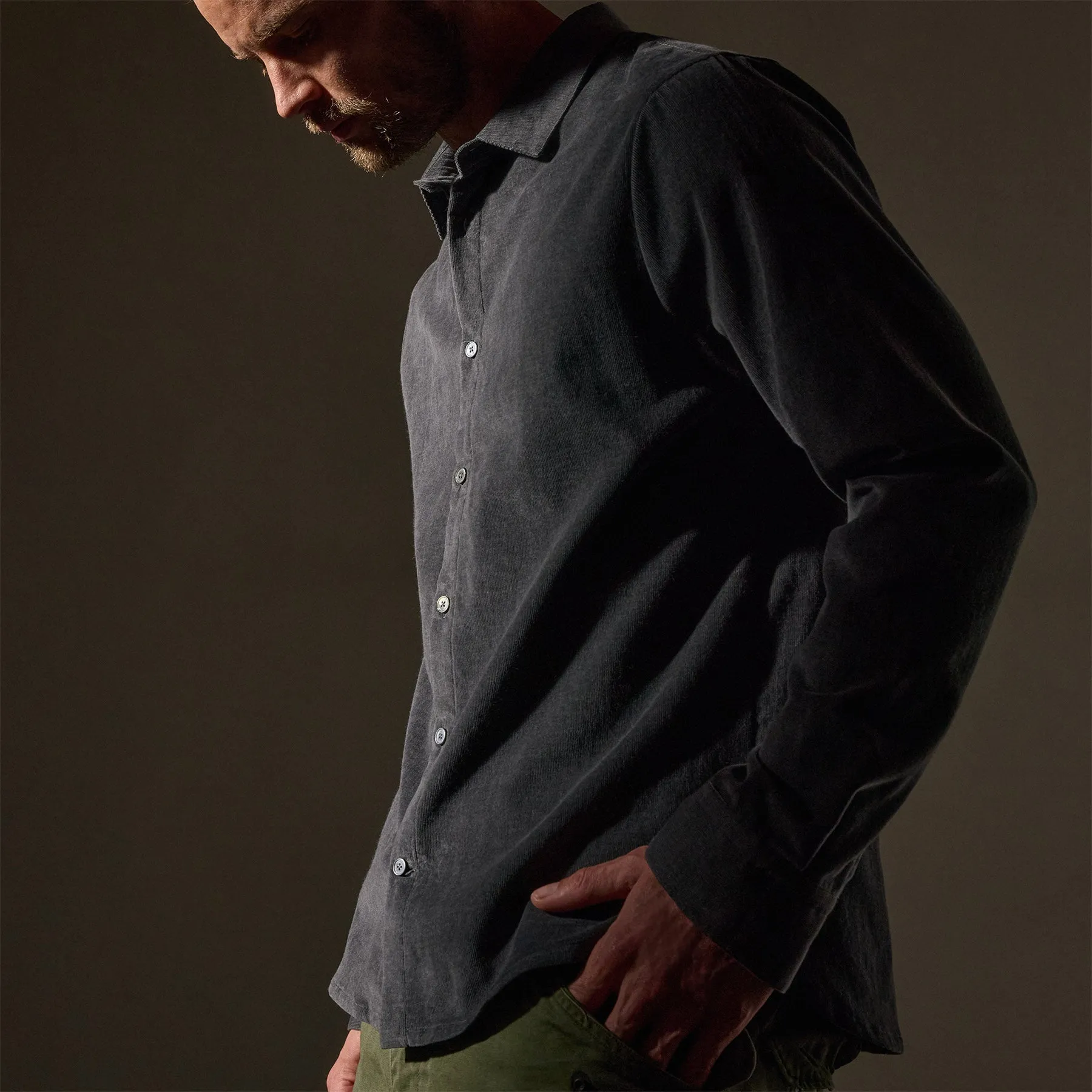Cotton Cashmere Blend Corduroy Shirt - Carbon