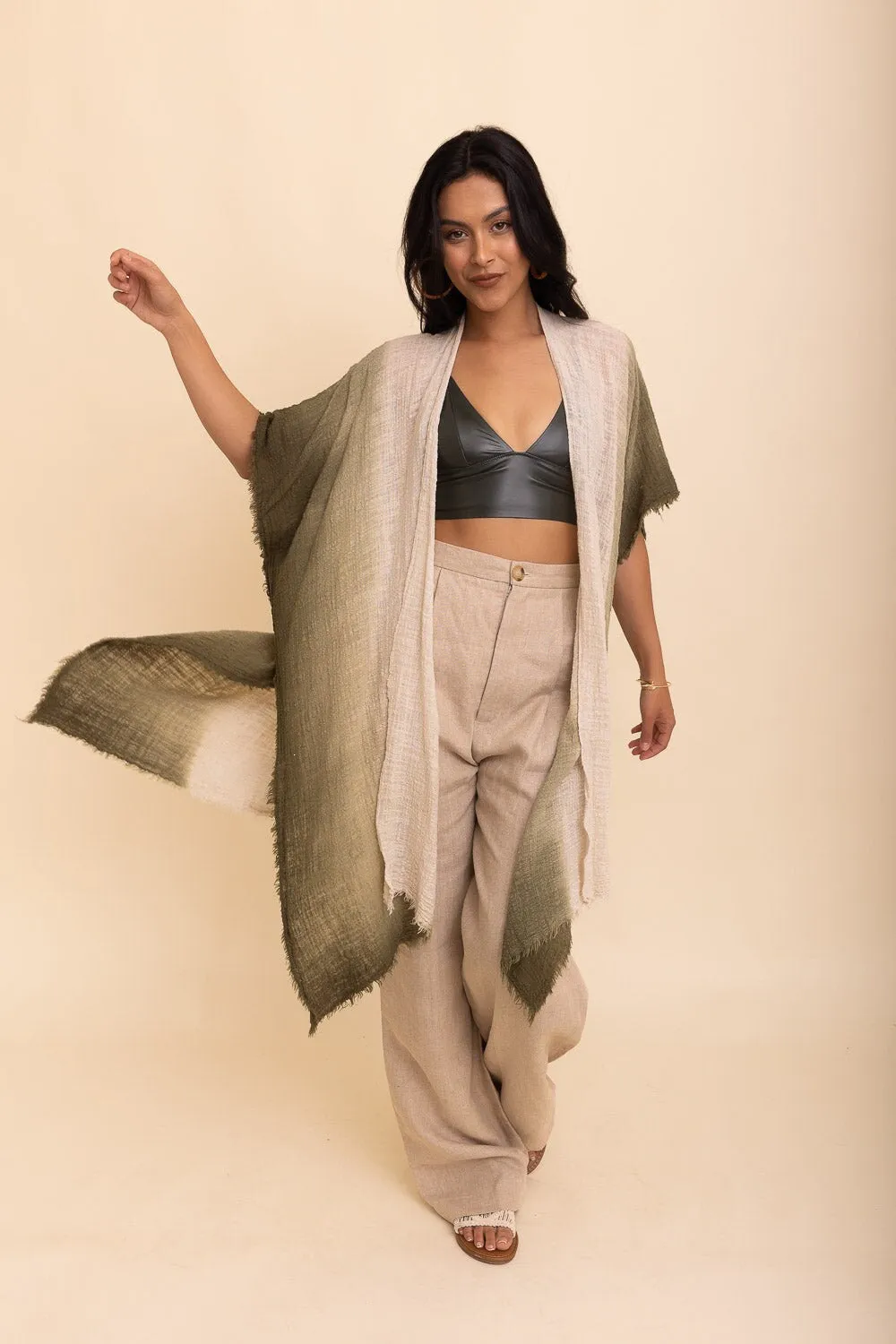 Cotton Taupe Ombre Kimono Duster, Solid Color Kimonos