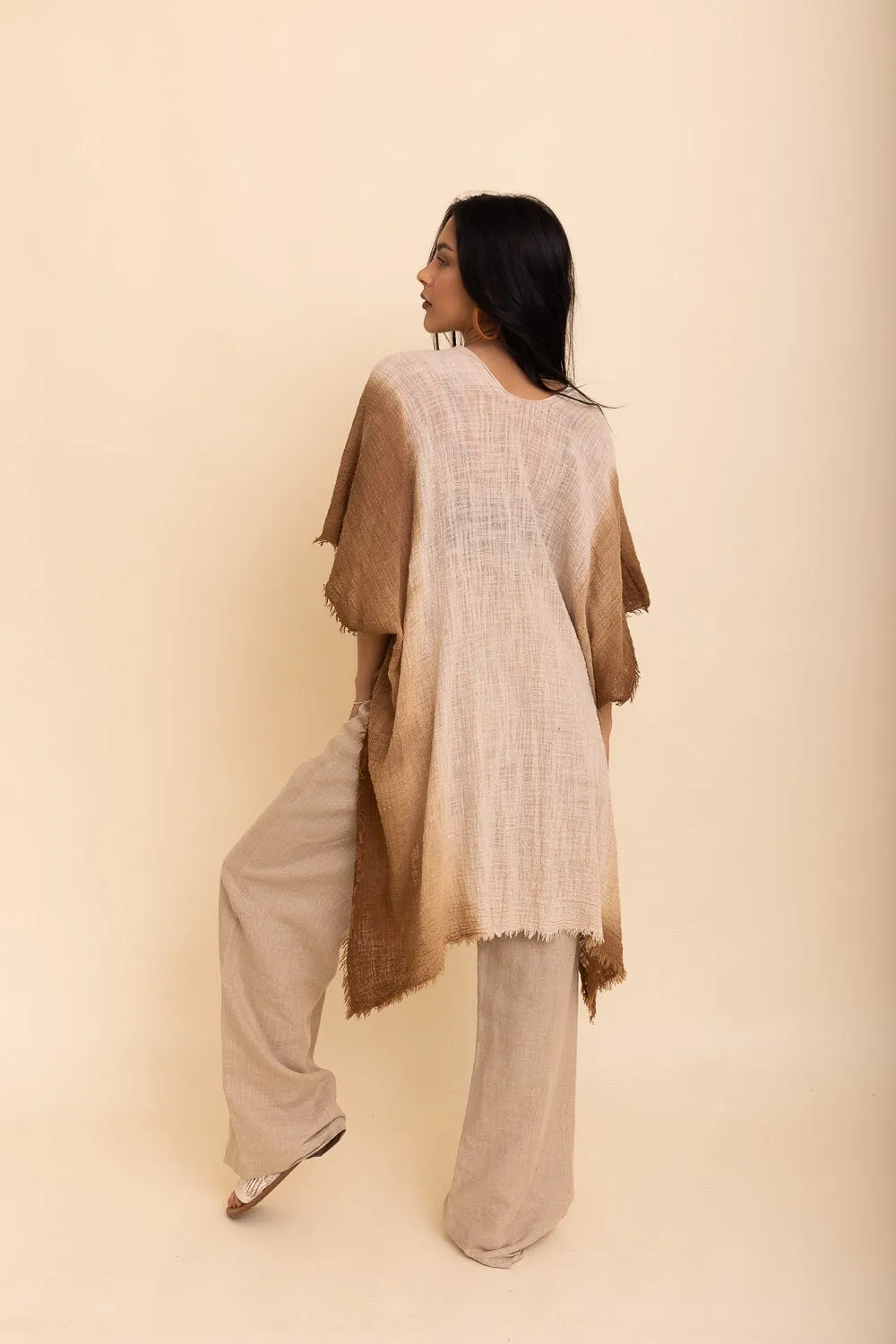 Cotton Taupe Ombre Kimono Duster, Solid Color Kimonos