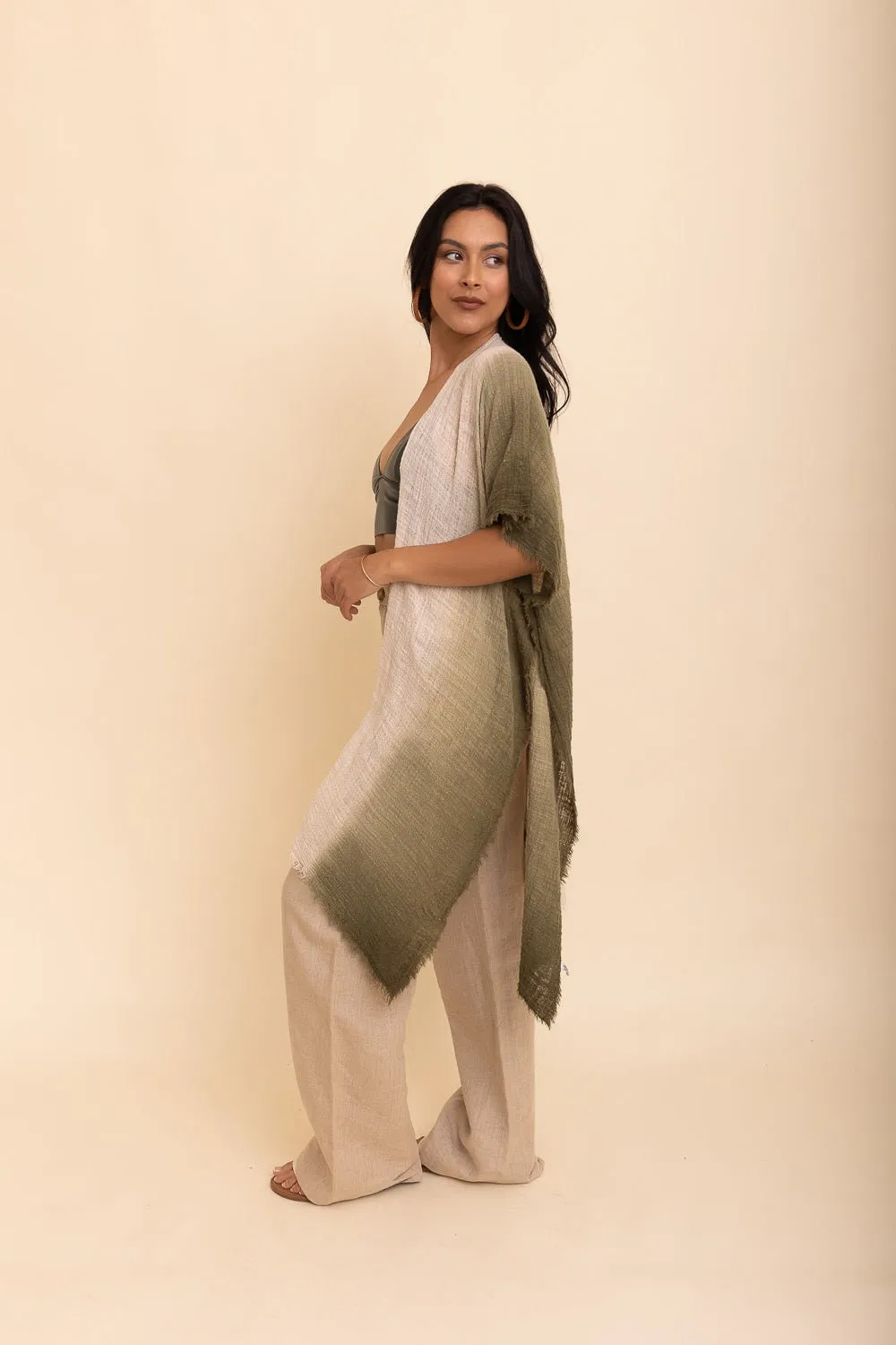 Cotton Taupe Ombre Kimono Duster, Solid Color Kimonos